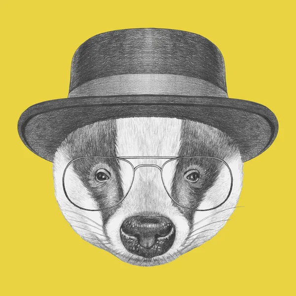 Portrait of Badger with glasses — Stock Photo, Image