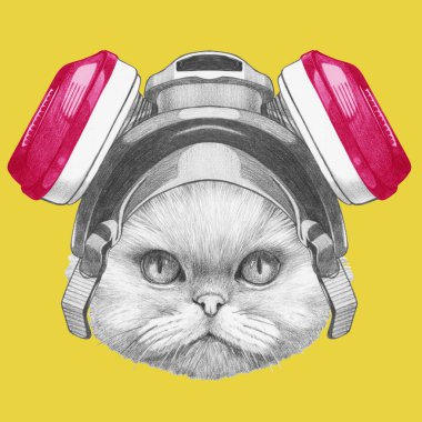 Gaz maskesi ile Farsça kedi