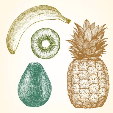 renkli muz, kivi, ananas ve avokado