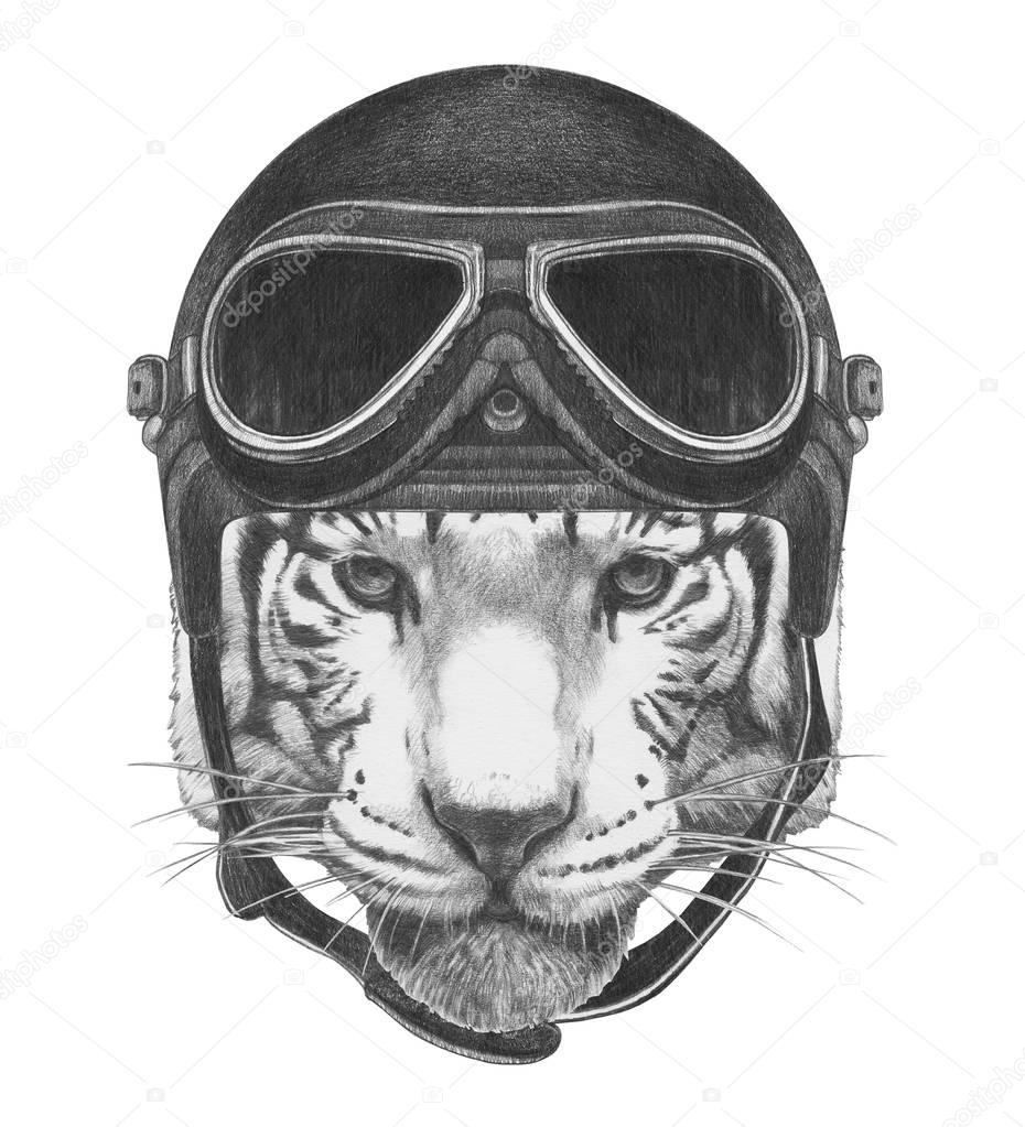 Portrait of Tiger in helmet