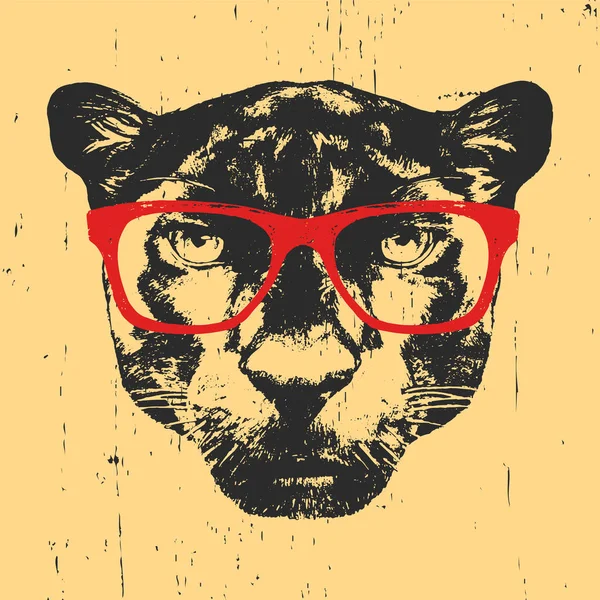 Retrato de Pantera con gafas . — Vector de stock