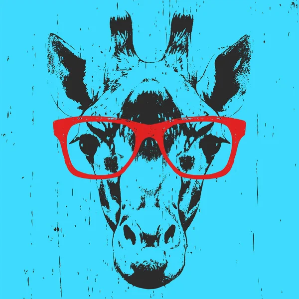 Portret van Giraffe met glazen. — Stockvector