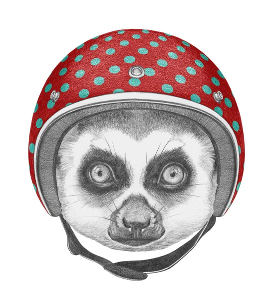 Portret Lemur + kask. — Zdjęcie stockowe