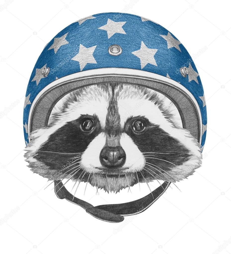 Raccoon with Helmet.  illustration