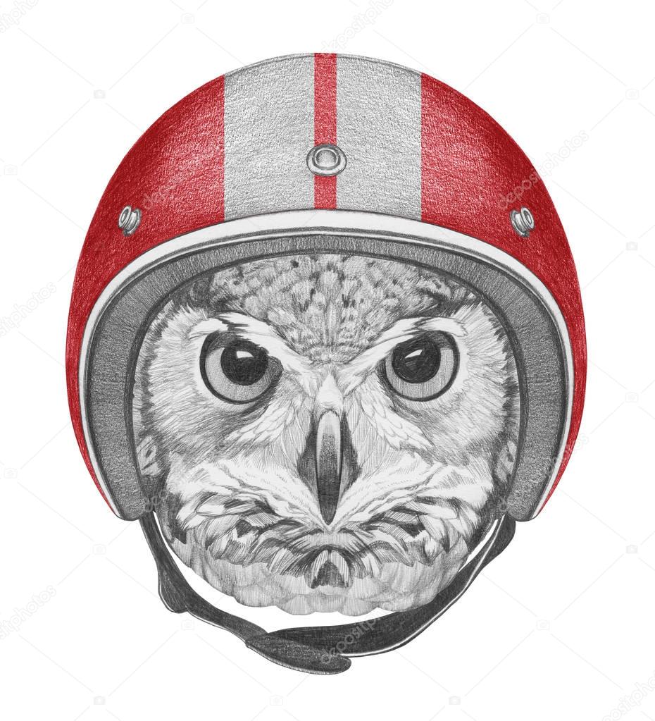 Portrait of Owl with Helmet. 