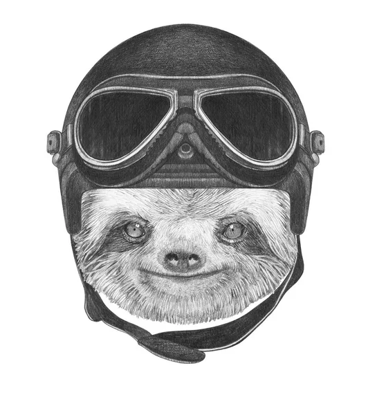 Sloth with Vintage Helmet. — Stock Photo, Image
