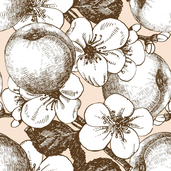 Бесшовный рисунок с нарисованными вручную абрикосами — стоковый вектор