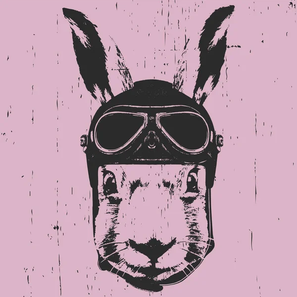 Кролик с винтажным шлемом . — стоковый вектор