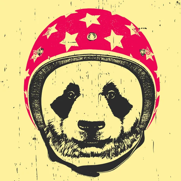 Панда с винтажным шлемом . — стоковый вектор