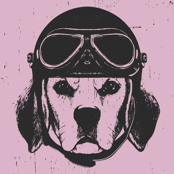 Perro con casco Vintage . — Vector de stock