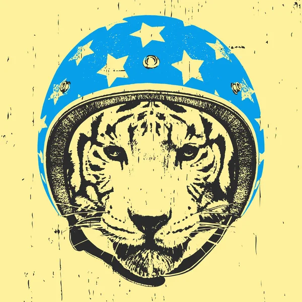 Тигр с винтажным шлемом . — стоковый вектор