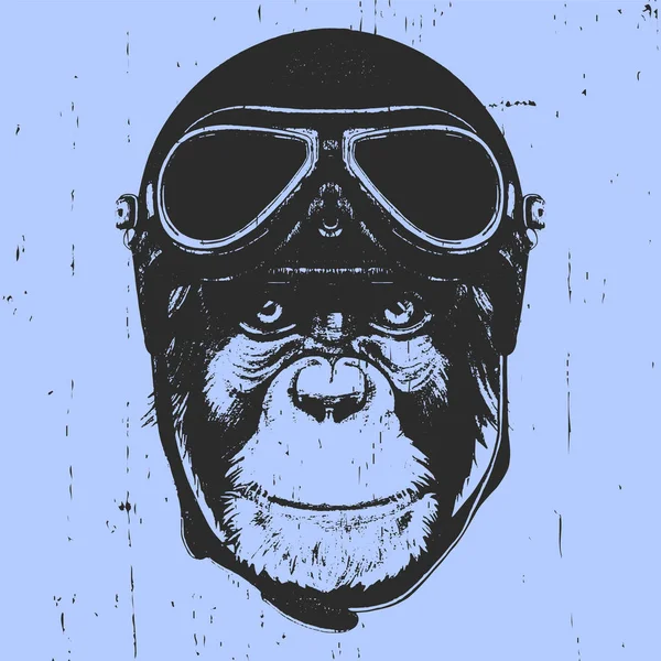 Macaco com capacete vintage . —  Vetores de Stock