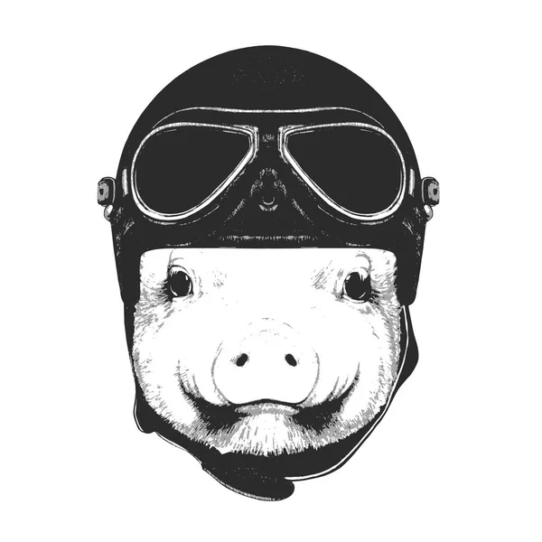 Cerdo con casco Vintage . — Archivo Imágenes Vectoriales