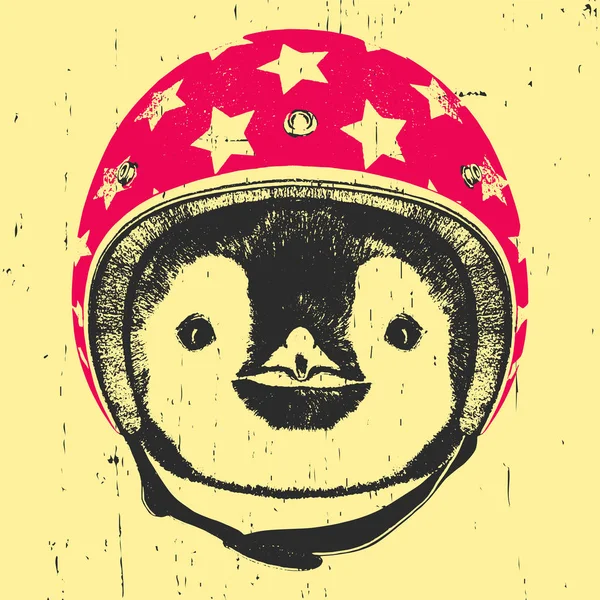 Tučňák s Vintage helma. — Stockový vektor