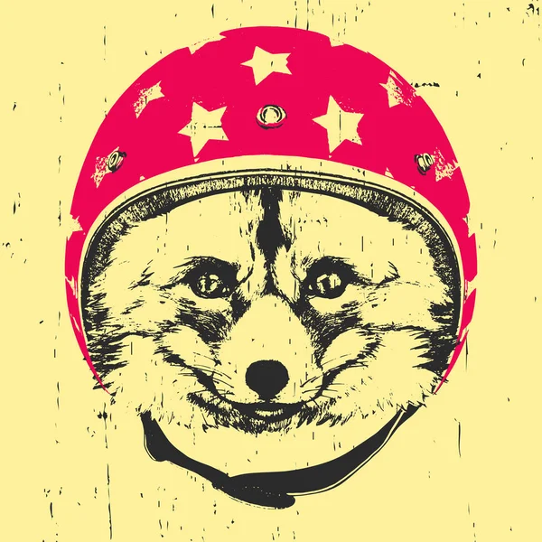 Fox con casco Vintage . — Vettoriale Stock