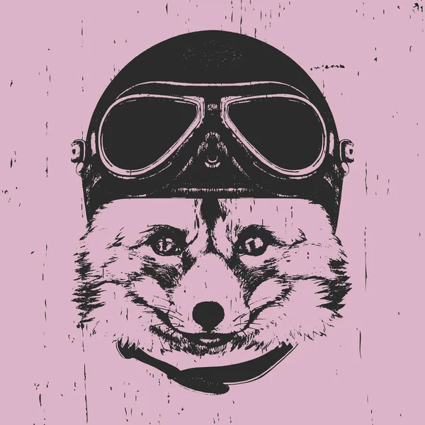 Fox con casco Vintage . — Vector de stock