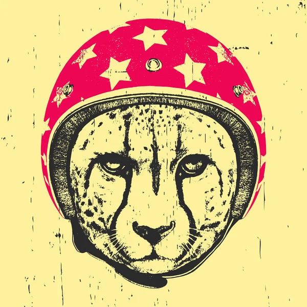 Leopardo con casco Vintage . — Vector de stock