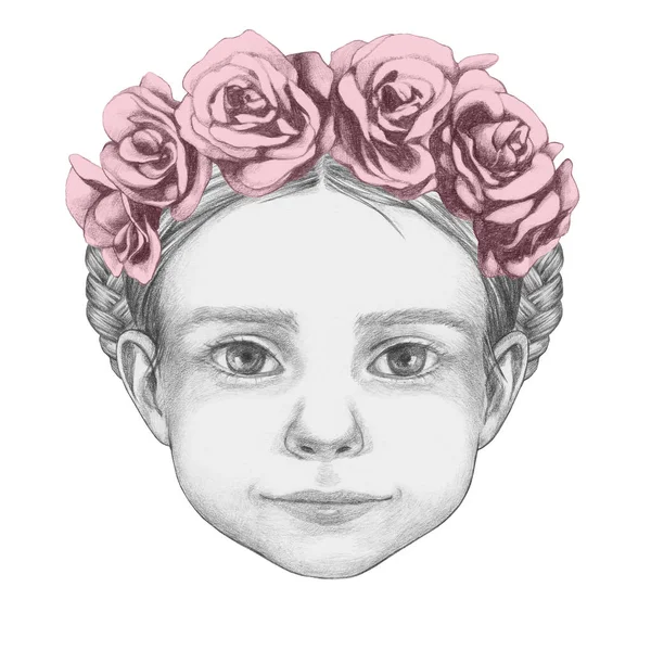 Chica con corona de cabeza floral  . —  Fotos de Stock