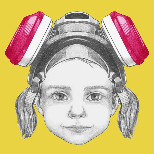 小女孩在防毒面具的肖像. — 图库照片