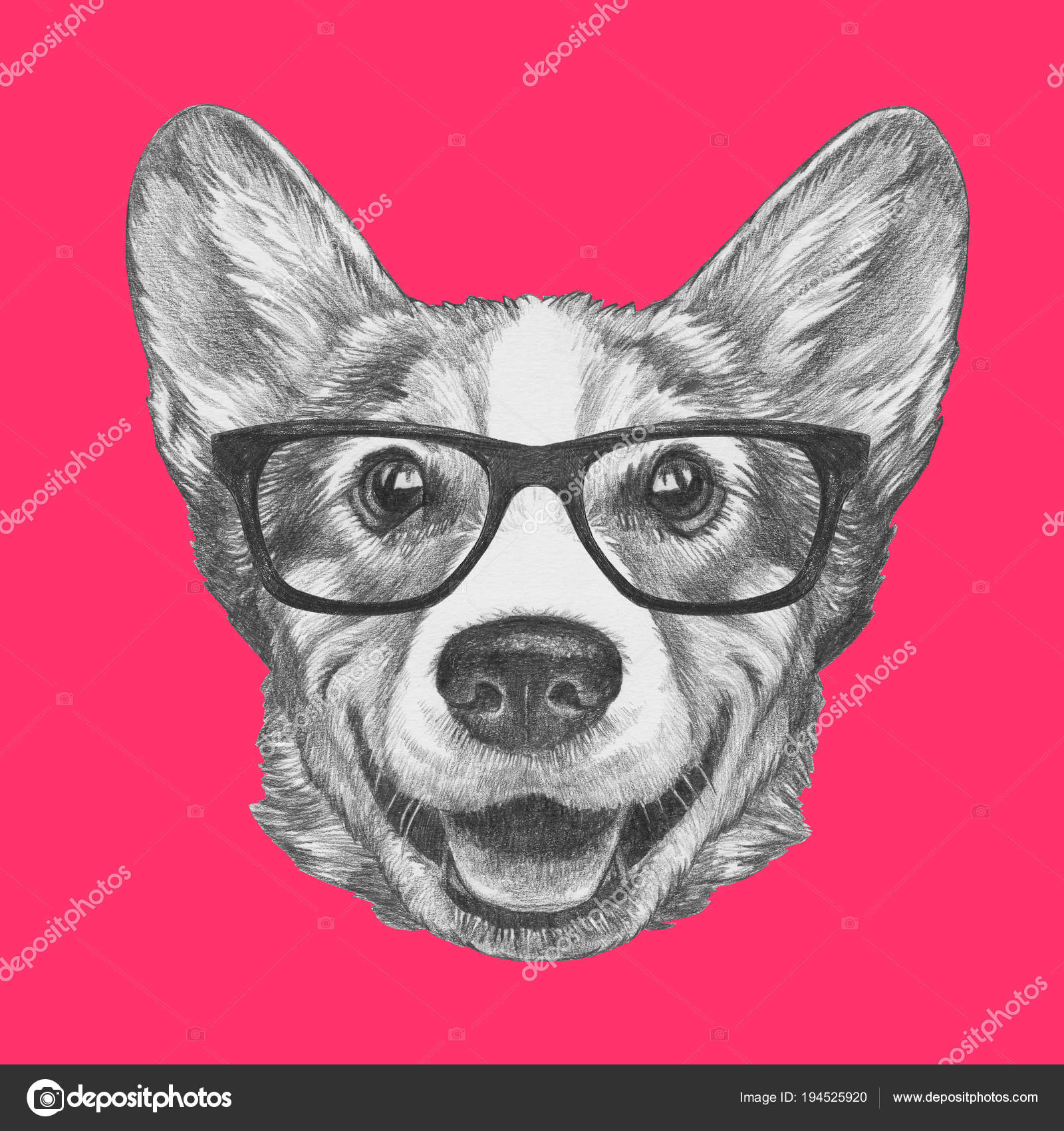 ładny Szkic Portret Psów Welsh Corgi Hipster Okulary