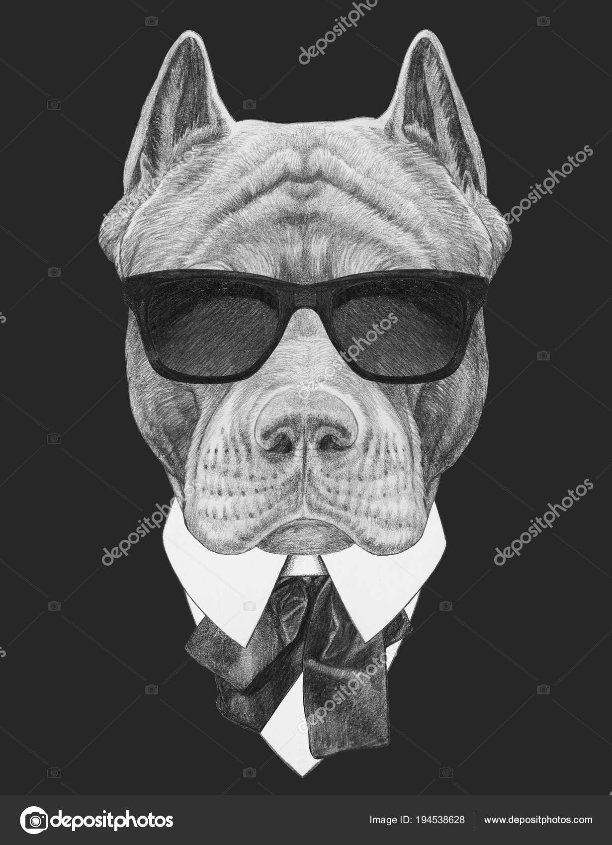 Download Funny Sketch Pit Bull Portrait Hipster Sunglasses Shirt Bow Tie Stock Photo Image By C Victoria Novak 194538628