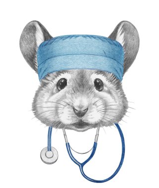 Steteskoplu bir fare portresi.