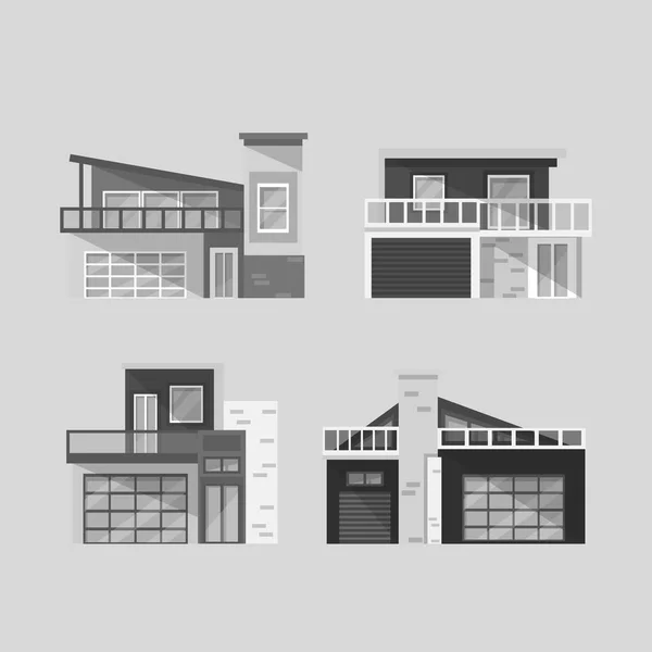 Modern houses set black and white — Stock Vector