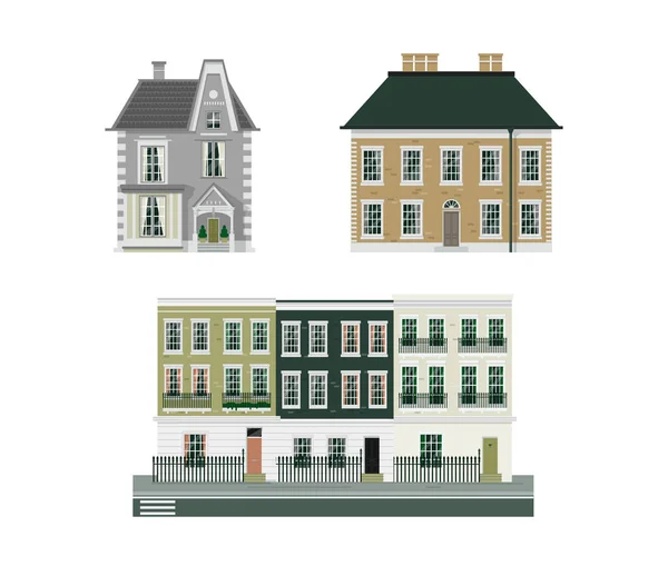 Victorian buildings set of three — Stock Vector