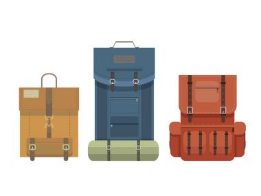 Düz retro kümesi sırt çantaları