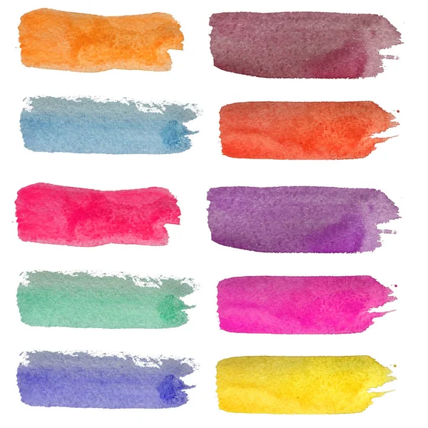 Set aquarel strepen. Vlekken op een witte achtergrond. Aquarel textuur. Blauw, turquoise, roze, Bourgondië. — Stockfoto