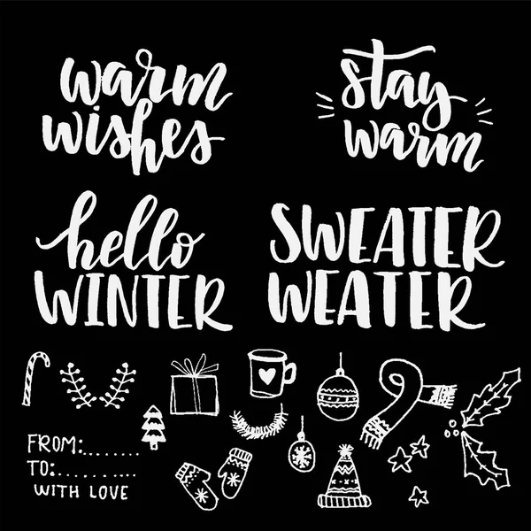 Ensemble de lettres et griffes d'hiver — Image vectorielle