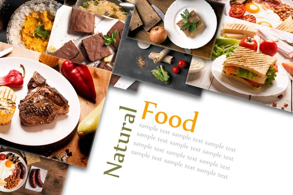 Colagem de diferentes imagens de alimentos orgânicos naturais — Fotografia de Stock