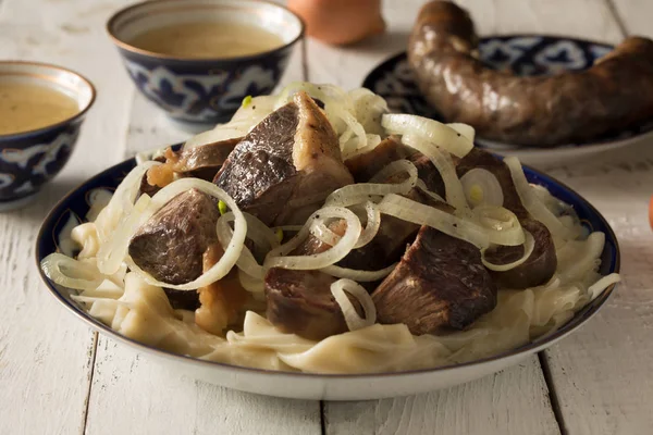 National Kazakh dish - Beshbarmak — Stock Photo, Image