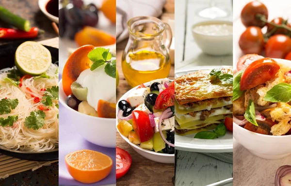 Collage aus verschiedenen Bildern von leckerem Essen — Stockfoto