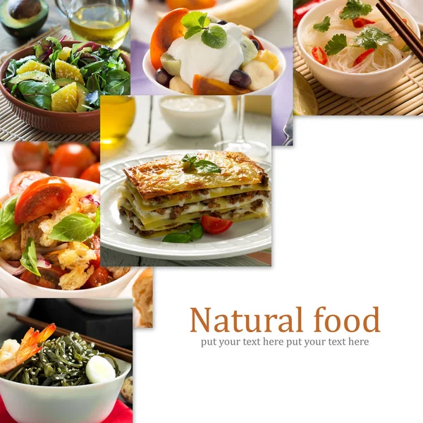 Collage à partir de différentes images d'aliments savoureux — Photo