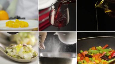 Lezzetli yiyecek ve içecek farklı videolardan kolaj