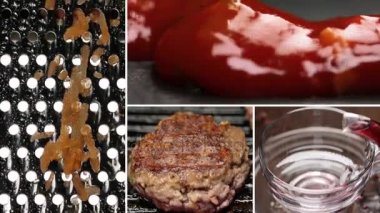 Lezzetli yiyecek ve içecek farklı videolardan kolaj