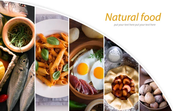Collage van verschillende foto's van lekker eten — Stockfoto