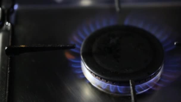 火焰从燃烧器的燃气灶 — 图库视频影像