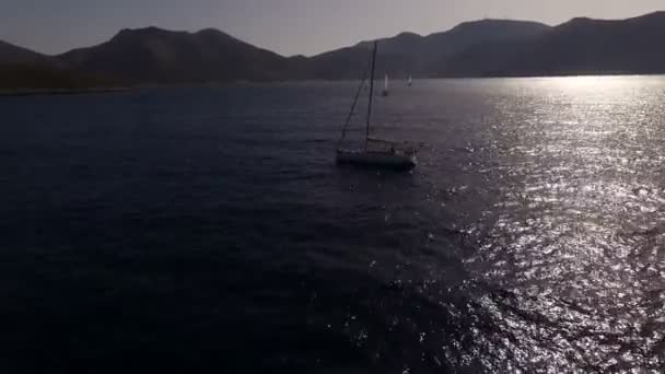 Segelbåt som navigerar i havet med öppna segel — Stockvideo