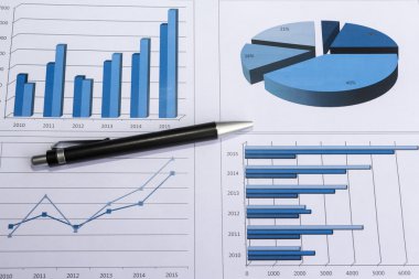 Dosyaları, histogramları ve finansal belgeleri olan ofis masası.
