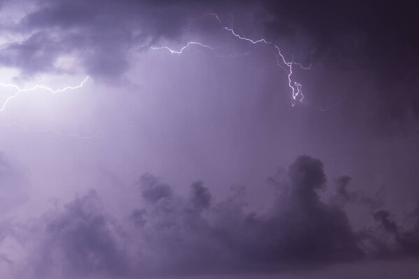 lightnings in the clouds on the horizon