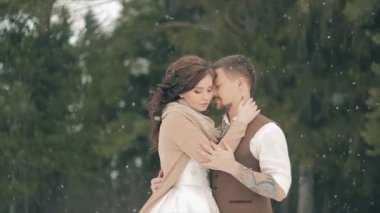 Kış günü kar sahada öpüşme Çift.