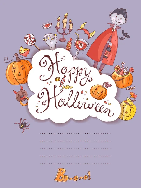 Cartão de saudação halloween com o vampiro — Vetor de Stock