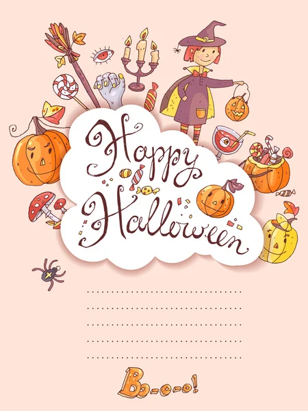 Tarjeta de felicitación de Halloween con la bruja — Vector de stock