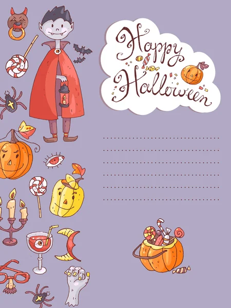 Хеллоуїн вітальна листівка з вампіром — стоковий вектор