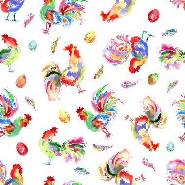 Suluboya işlemeli parlak Festival horozlar