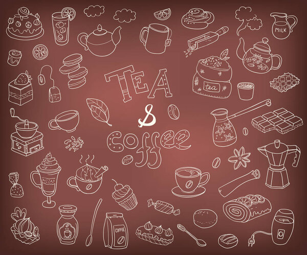 collection of doodle tea and coffee