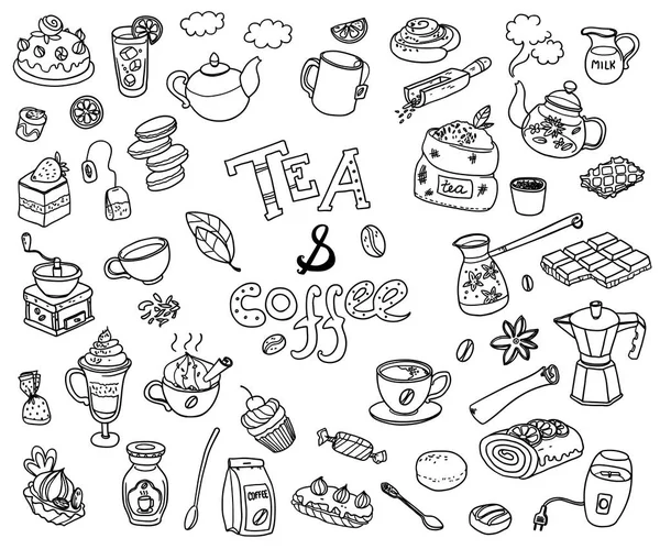 Coleção de chá e café doodle — Vetor de Stock