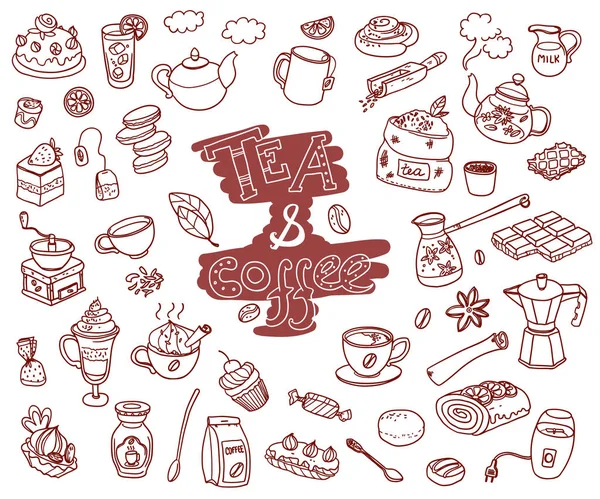 Coleção de chá e café doodle — Vetor de Stock